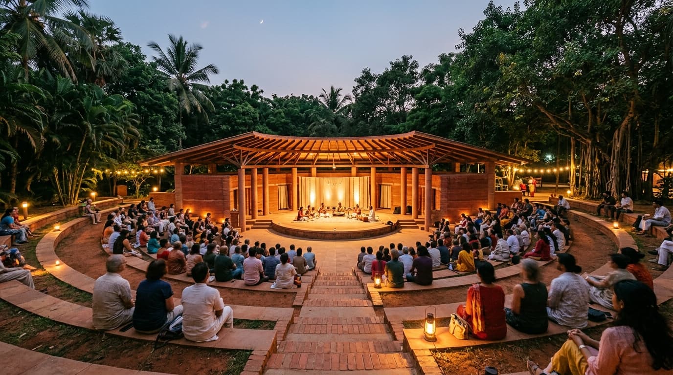 Bharat Nivas Pavilion and Amphitheatre in Auroville, Tamil Nadu